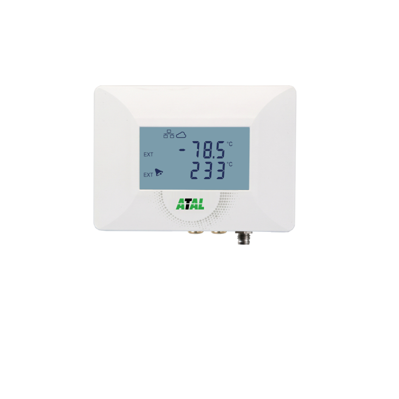 ATE-1U-2TE Ethernet monitoring unit met universele ingang voor temperatuur/RV of CO2 sensor en met 2x Pt1000 temperatuur probes (Cinch)
